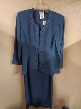 R&M Richards Women's Blue Embellished 2Pc Dress Size 10p